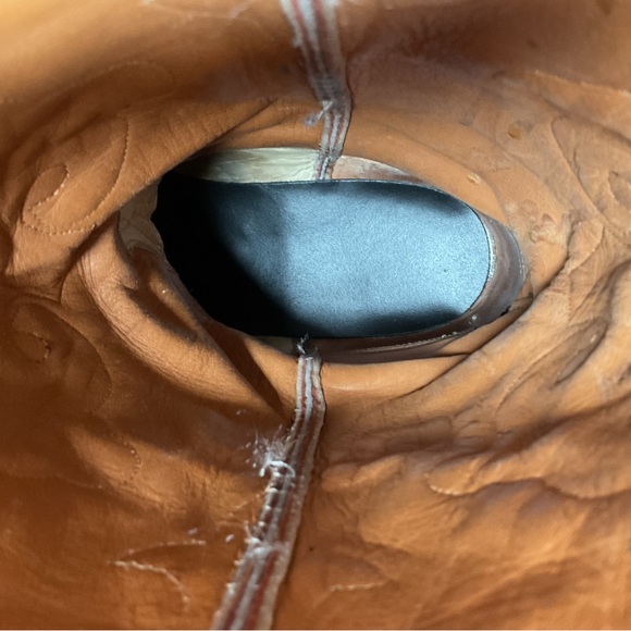 Vintage Lucchese Black Cherry Ostrich Quill Cowboy Boots 10 B Inlay New Soles - Picture 6 of 16